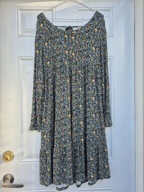 Paisley Sky Green Floral Stretchy Long Sleeve Cottagecore Maternity Midi Dress